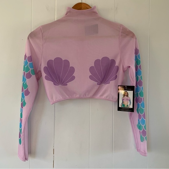 NEW Leg Avenue MERMAID HIGH NECK LONG SLEEVED MESH CROP TOP Zipper Back Cute - Picture 3 of 10